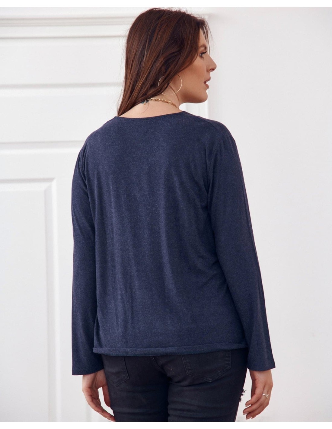 Bluza clasica cu decolteu in V, bleumarin FG561 - Magazin online - Boutique